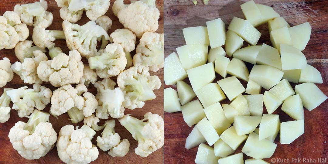 Chopped cauliflower florets & potatoes.