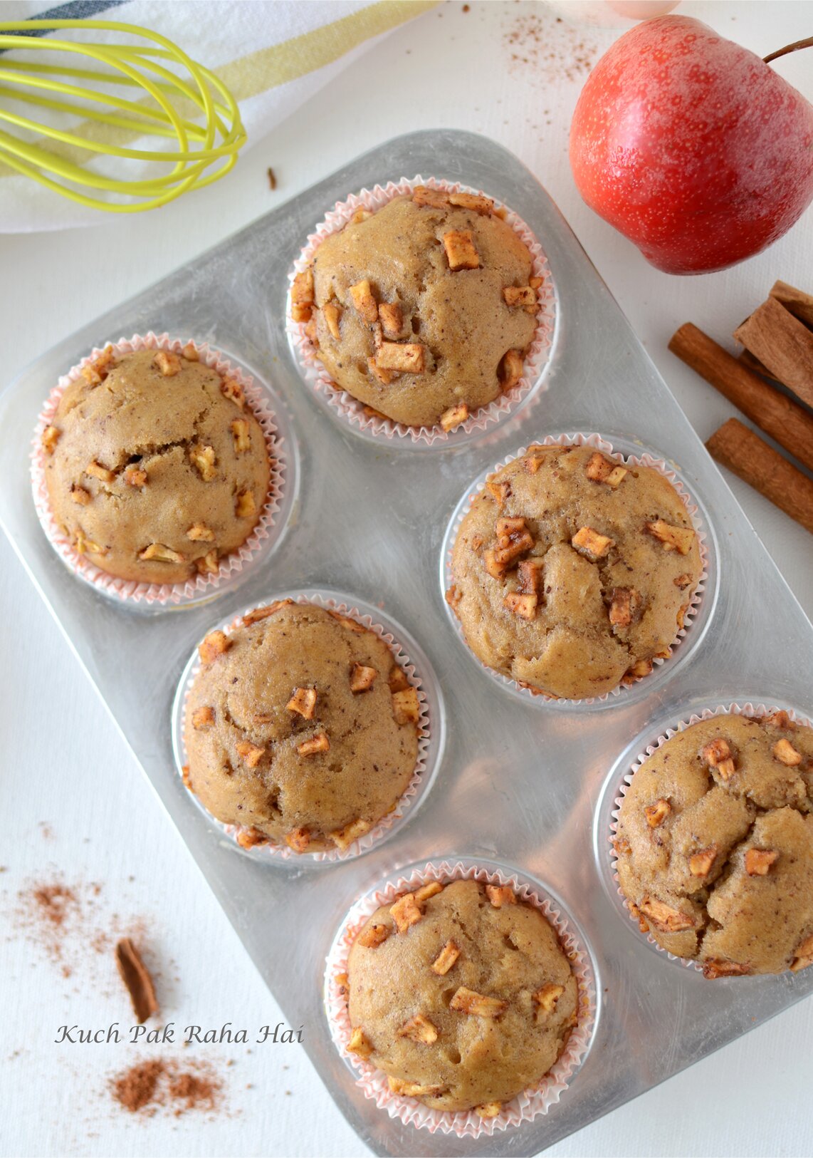 Eggless Apple Muffins recipe with whole wheat, vegan muffins recipe