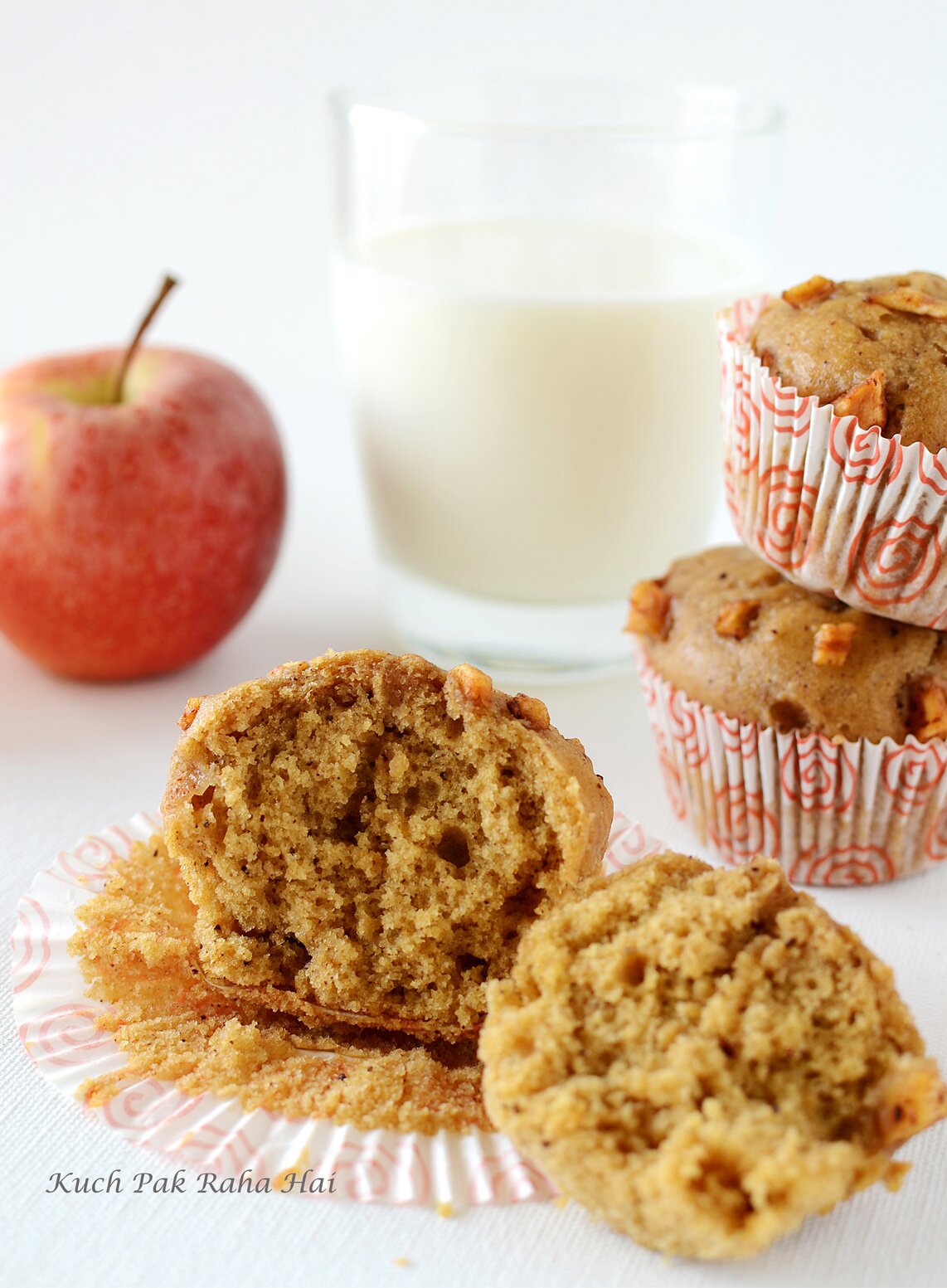 Healthy apple muffins made with whole wheat flour.