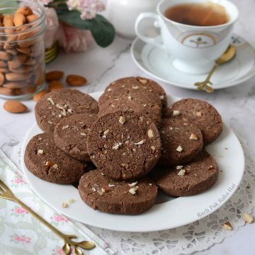 Eggless Chocolate Almond Cookies Recipe Slice & Bake chocolate cookies recipe