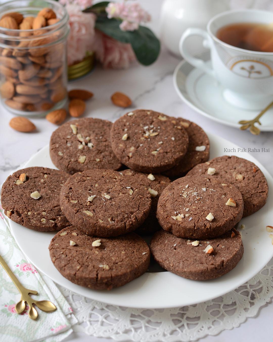 Eggless Chocolate Almond Cookies Recipe Slice & Bake chocolate cookies recipe