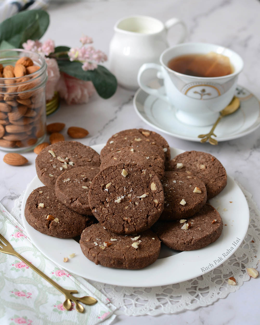 Eggless Chocolate Almond Cookies Recipe Slice & Bake chocolate cookies recipe