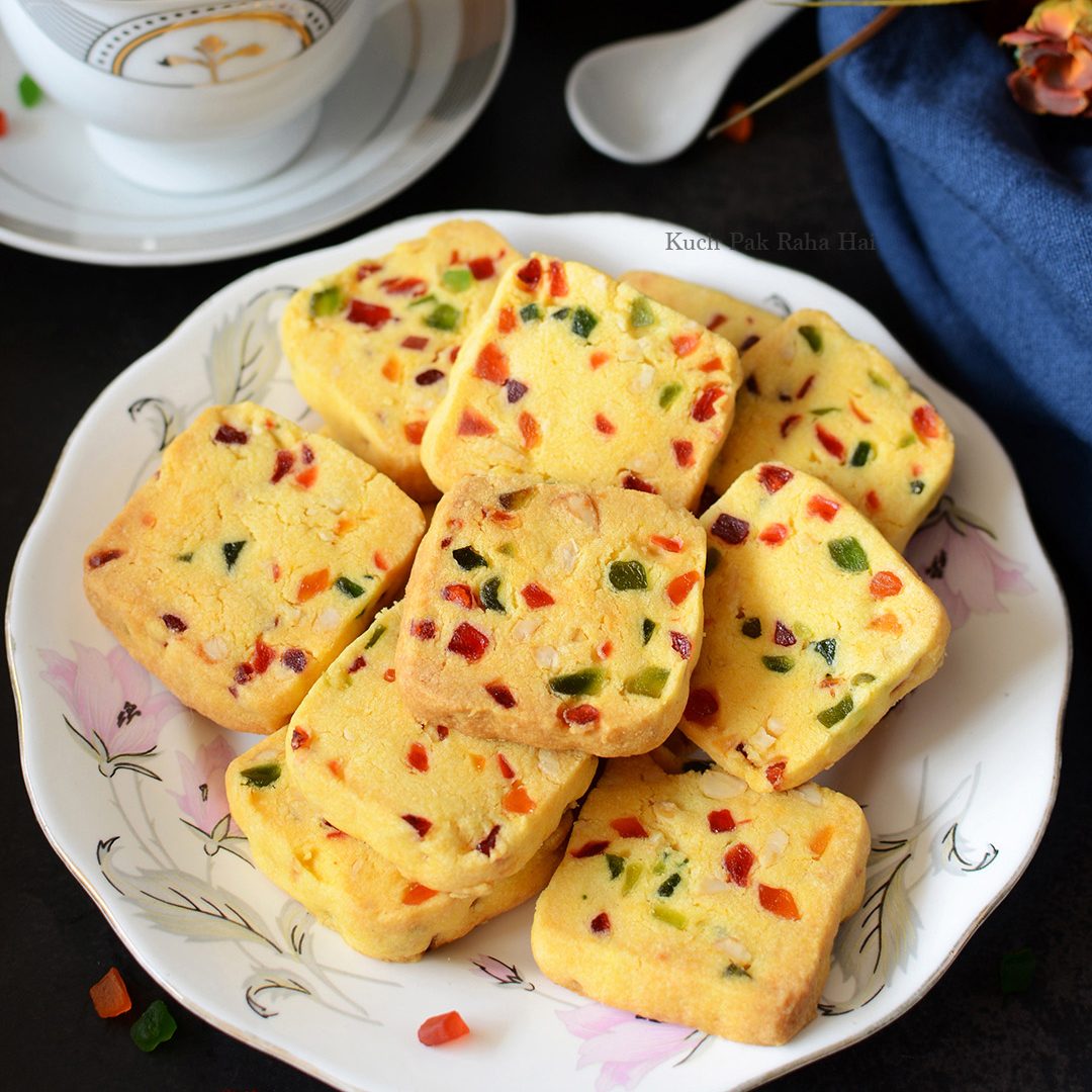 Eggless Tutti Frutti Cookies Recipe Fruit Biscuits Karachi Bakery style
