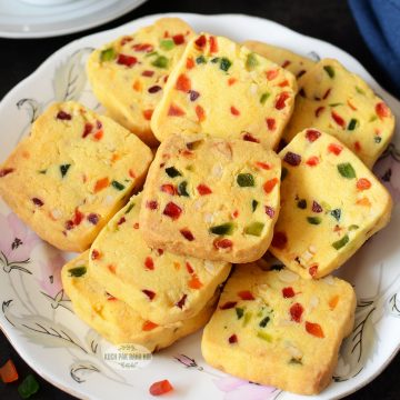 Tutti frutti cookies eggless recipe.