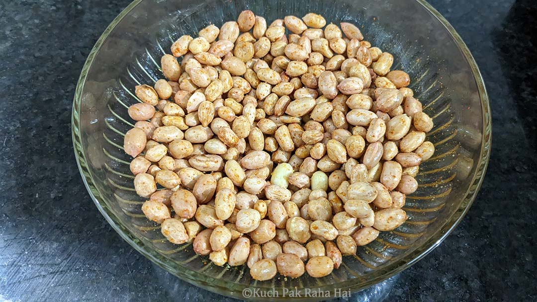 Raw peanuts mixed with oil & spices.