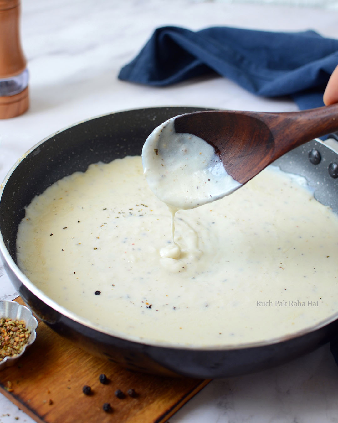 Creamy bechamel sauce or white sauce.