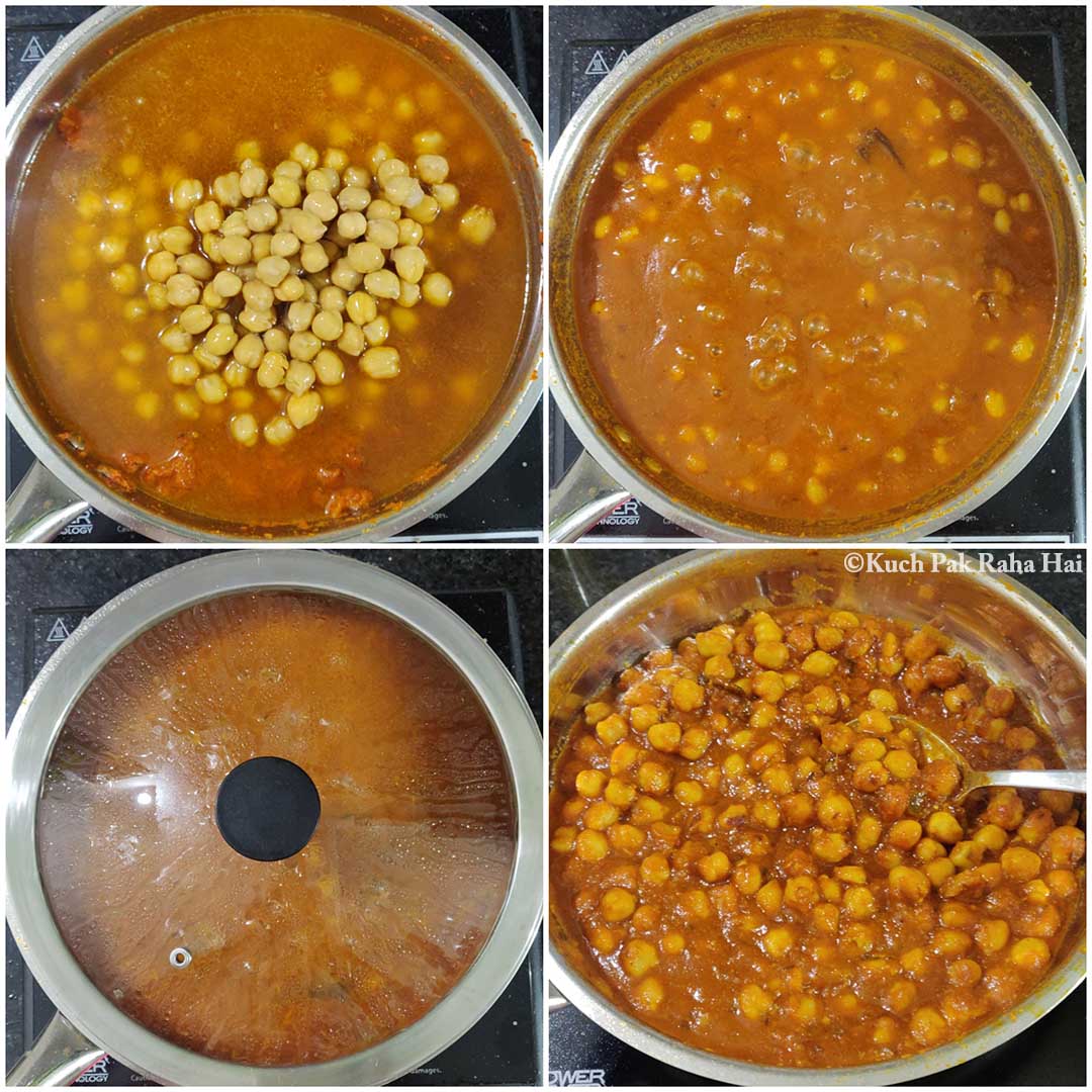 Simmering chickpea in masala gravy.