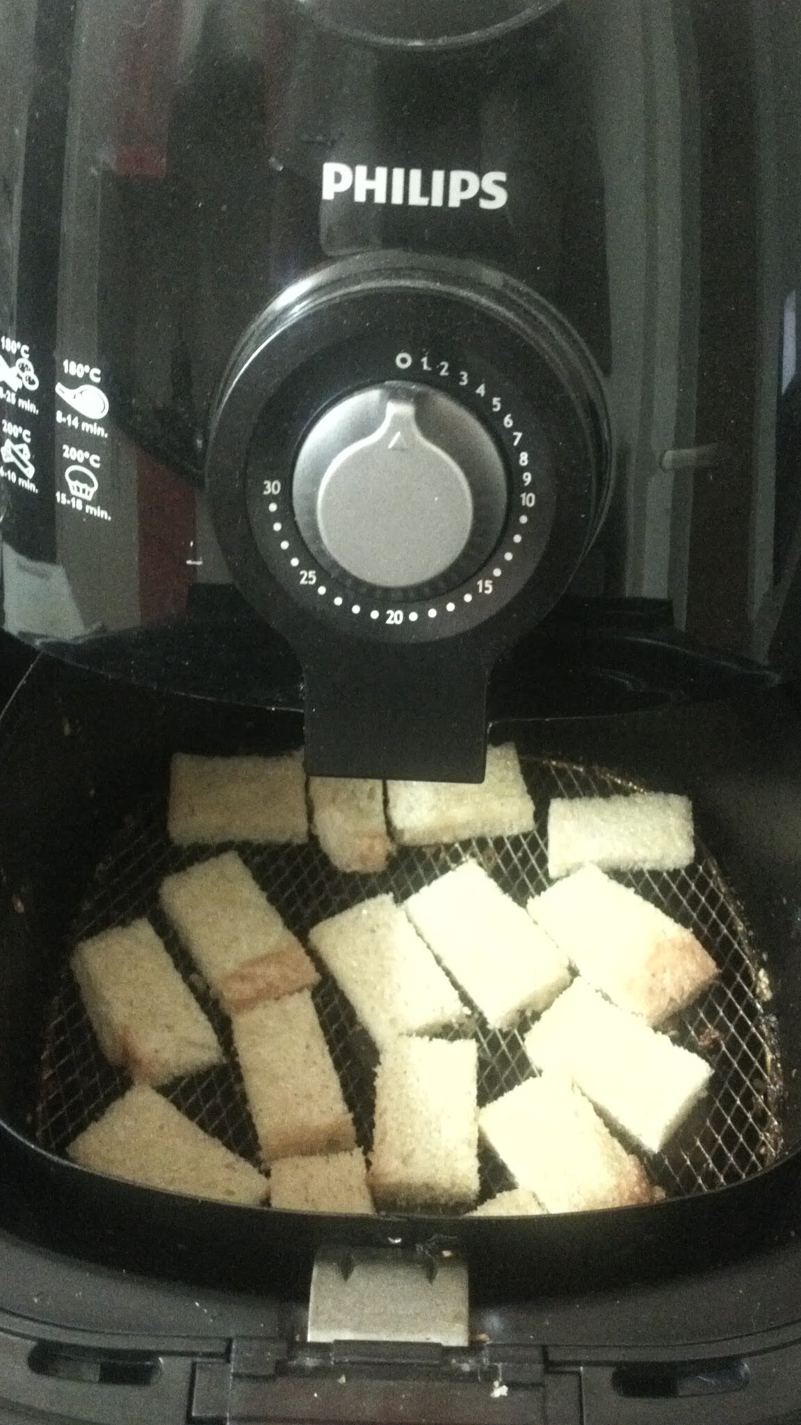 Bread croutons in air fryer.