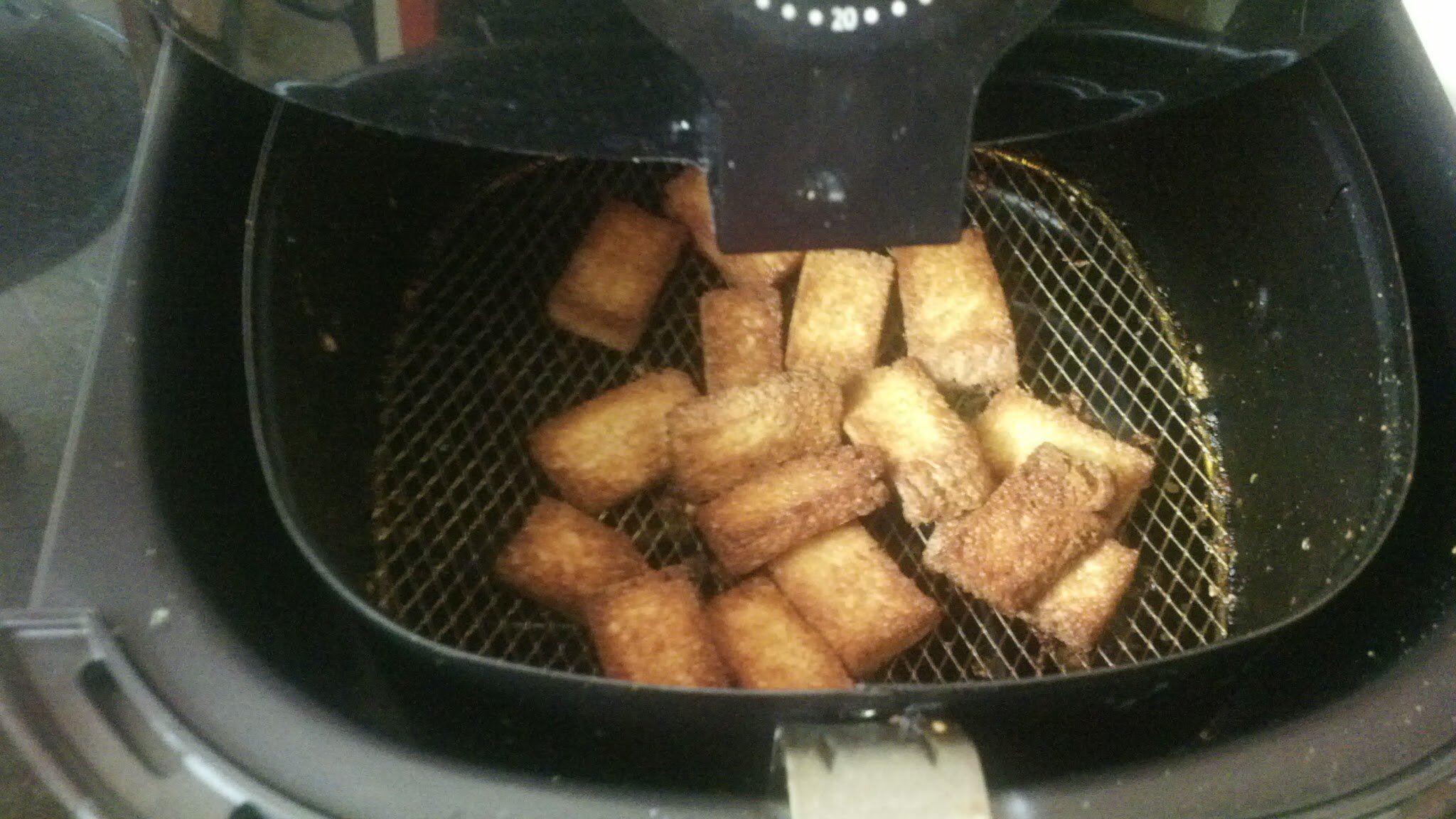 Air fried bread croutons are ready.