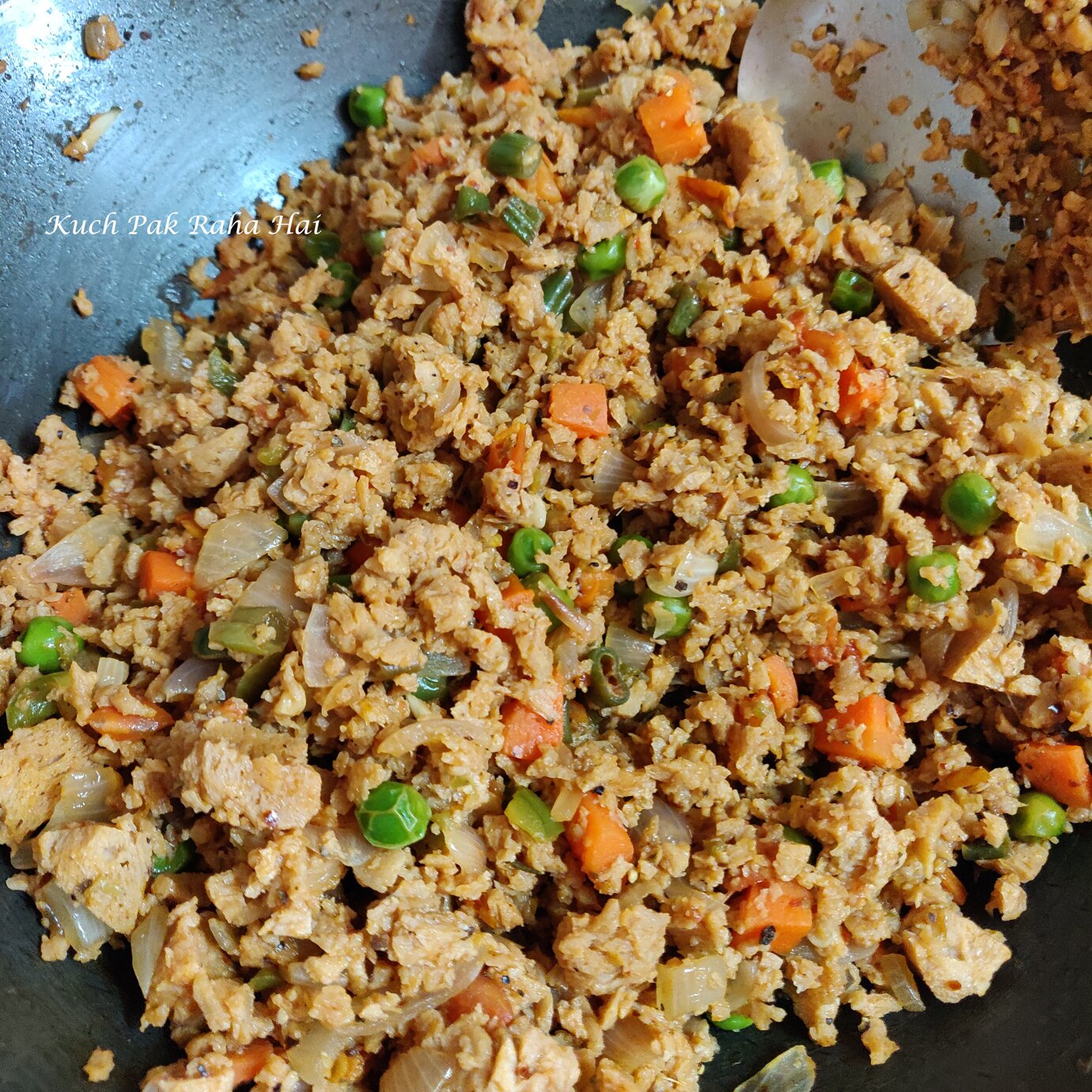 Shepherd pie filling with vegan mince soya.