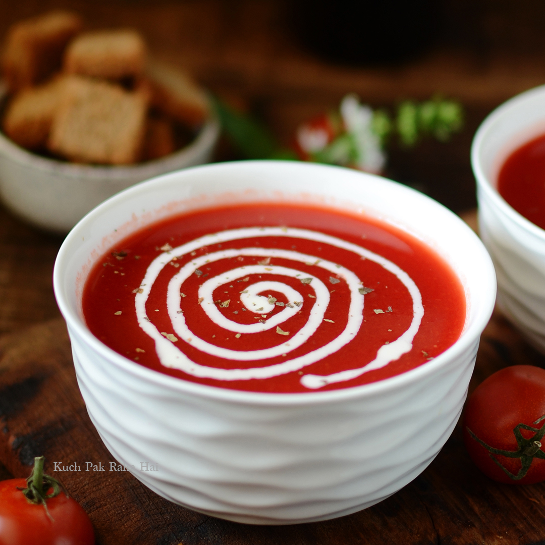 Tomato soup with carrots and beetroot.