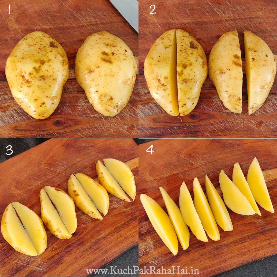 How to cut potato wedges stepwise.