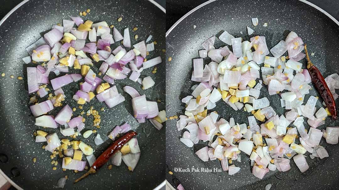 Cooking onions to soften them.