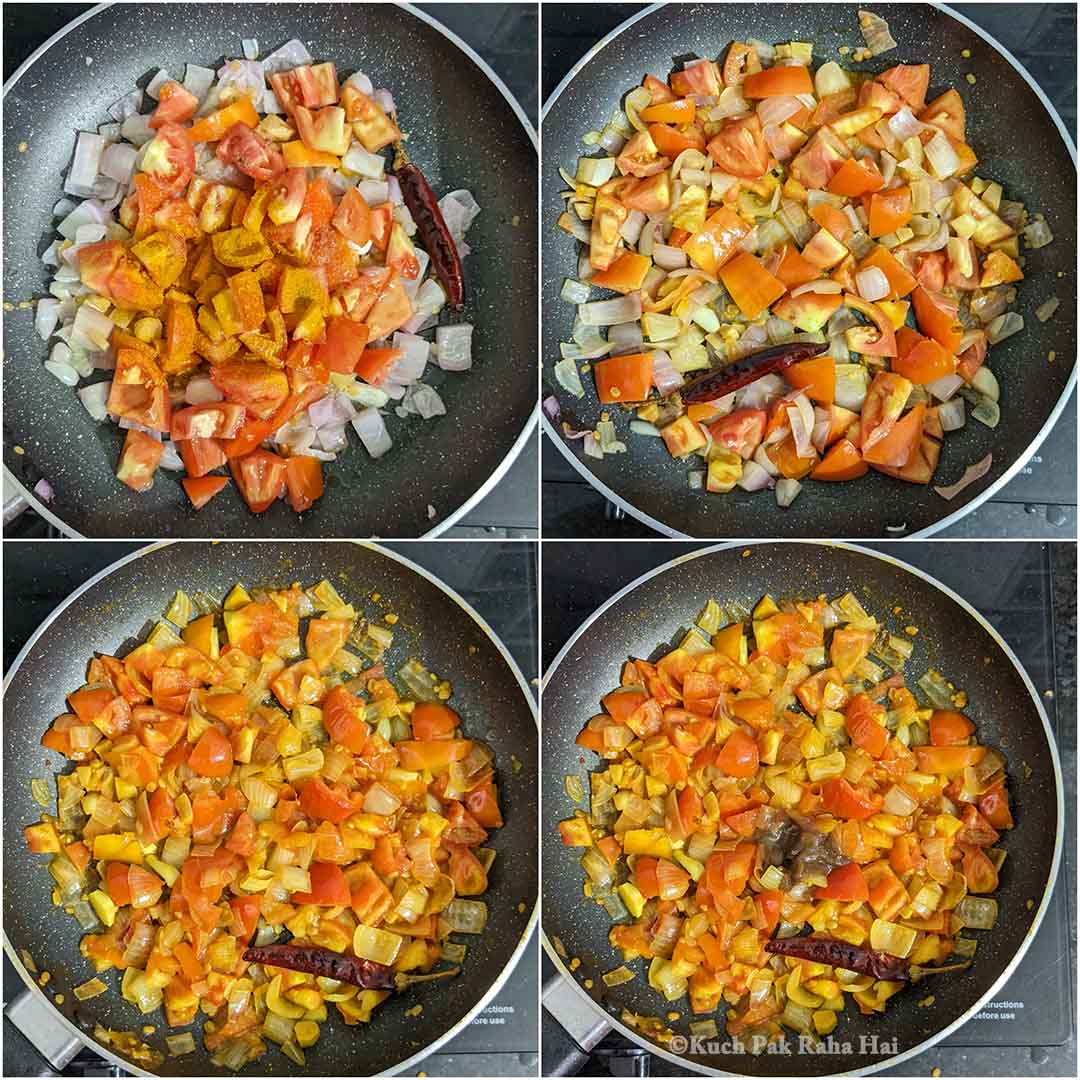 Cooking tomatoes for chutney.