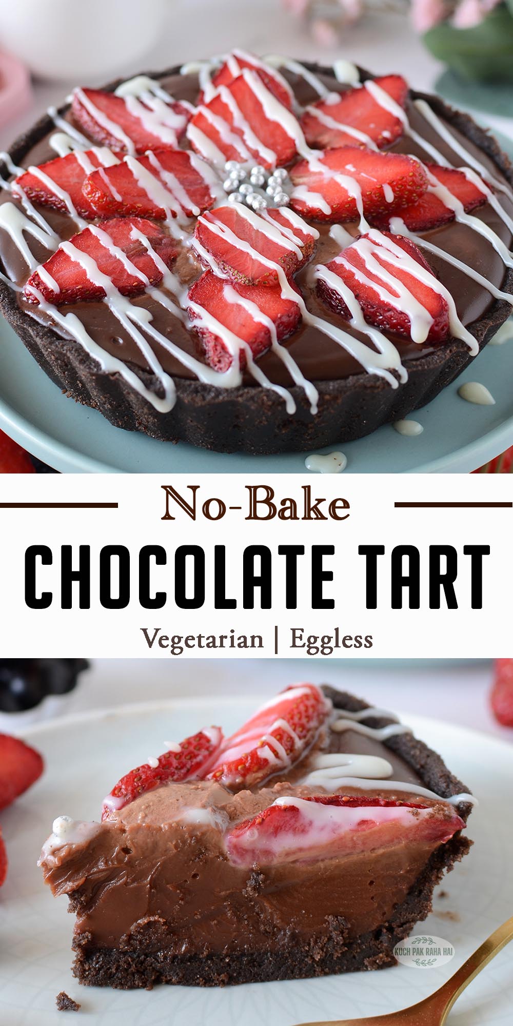 No bake chocolate tart recipe with oreo and strawberry.