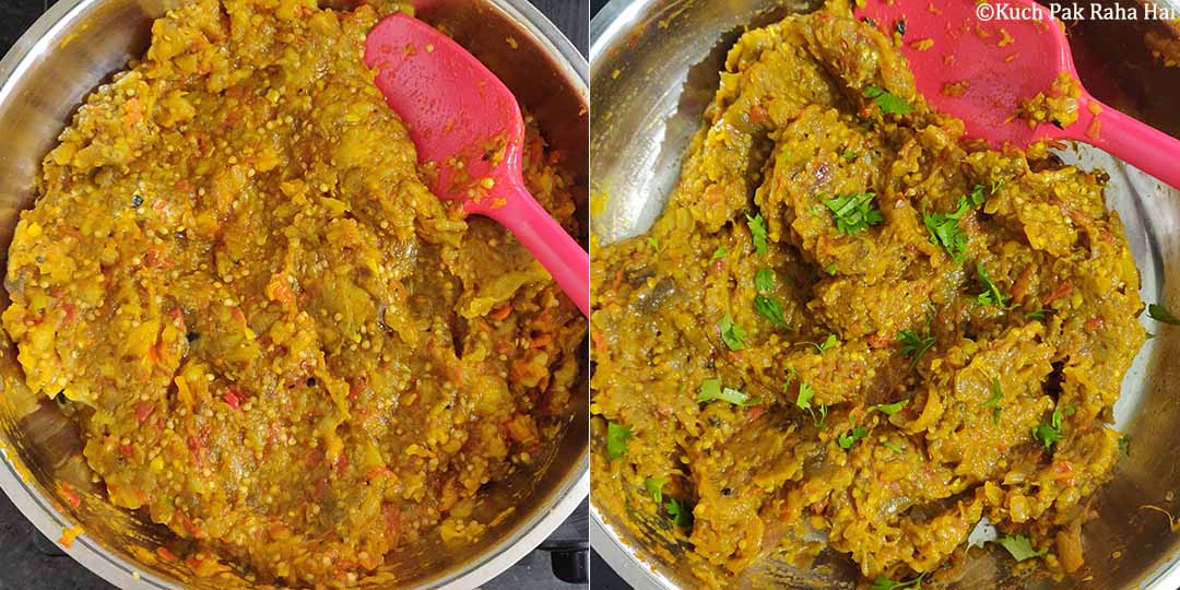 Cooking bharta & garnishing.