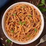 Sun-dried tomato pesto pasta.