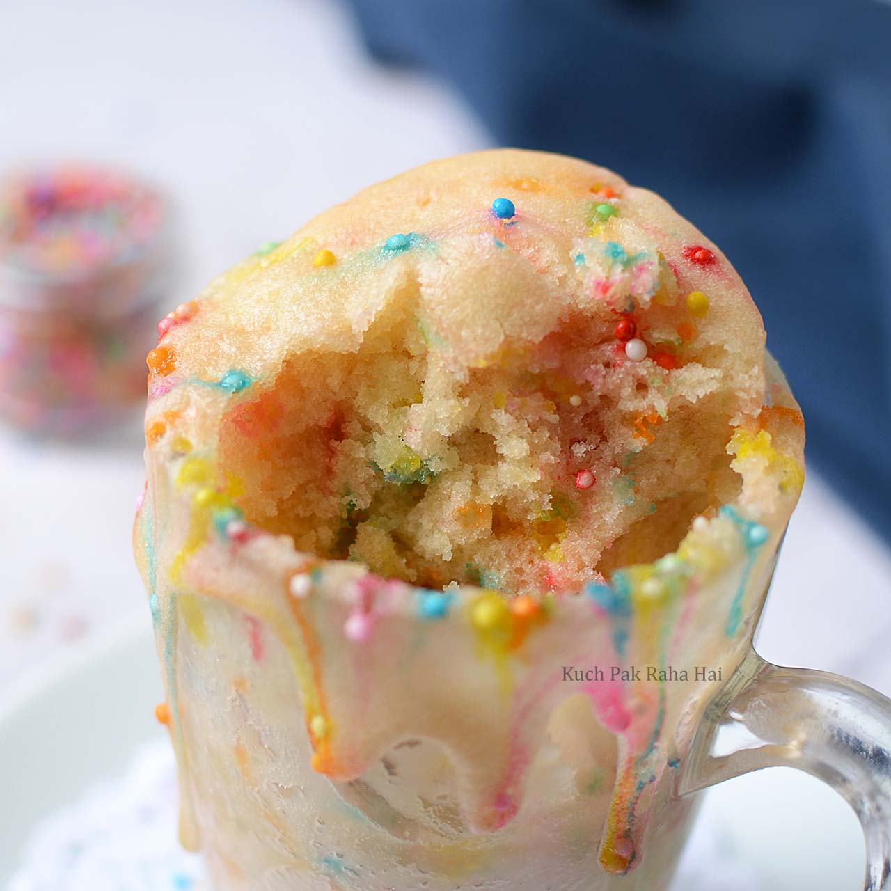 Eggless Vanilla Mug Cake made in microwave