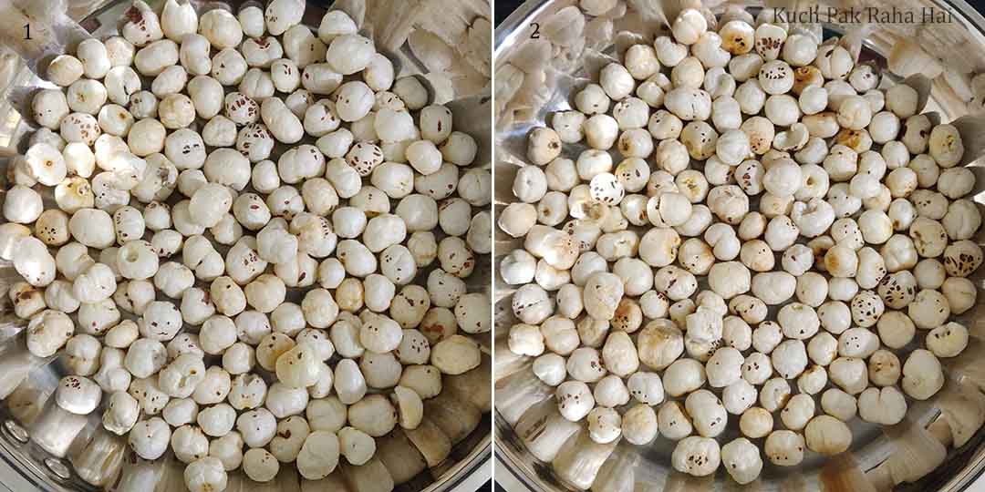 Roasting Makhana in a pan.