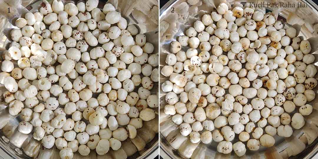 Roasting Makhana in a pan.