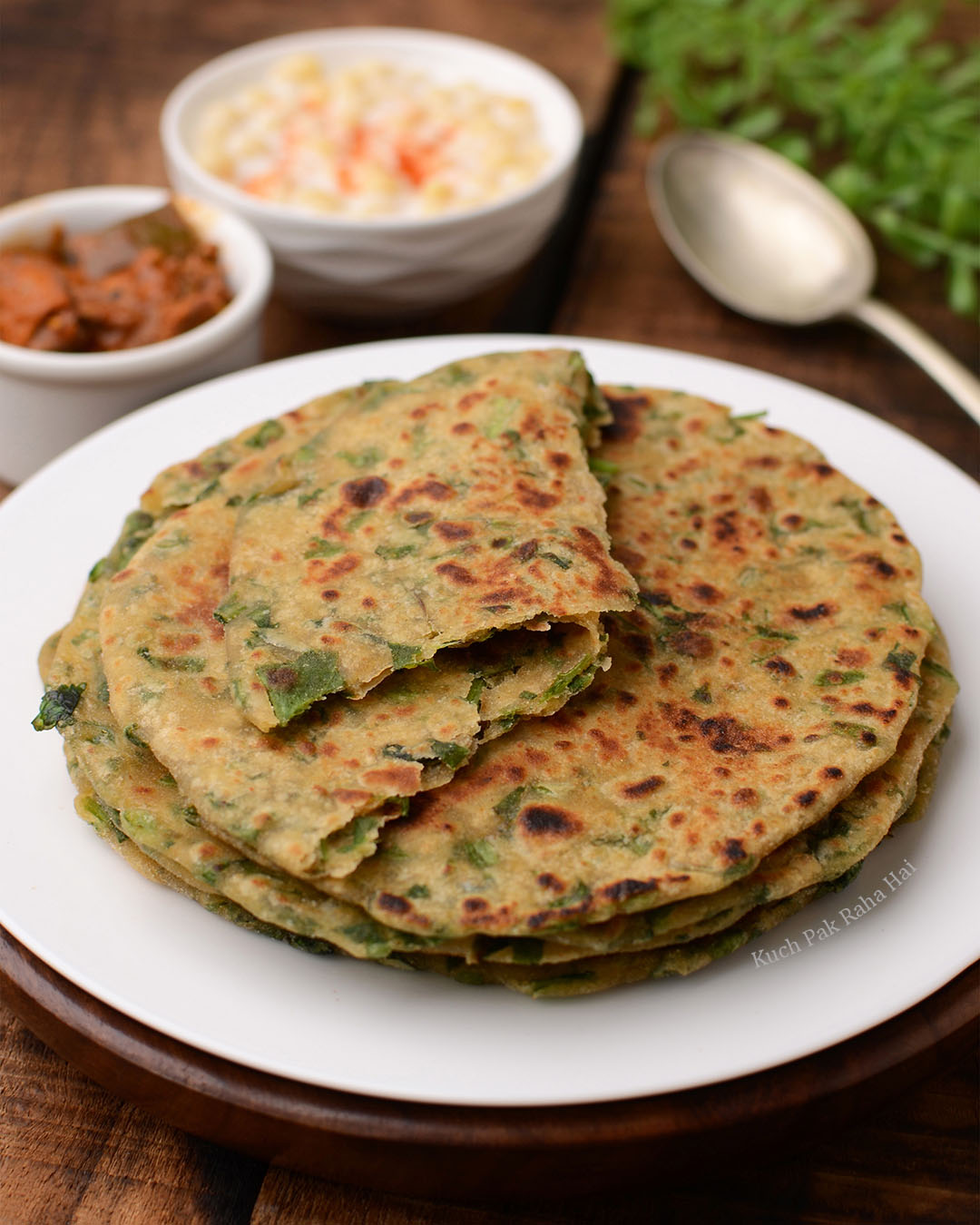 Spinach flatbread made with whole wheat flour.