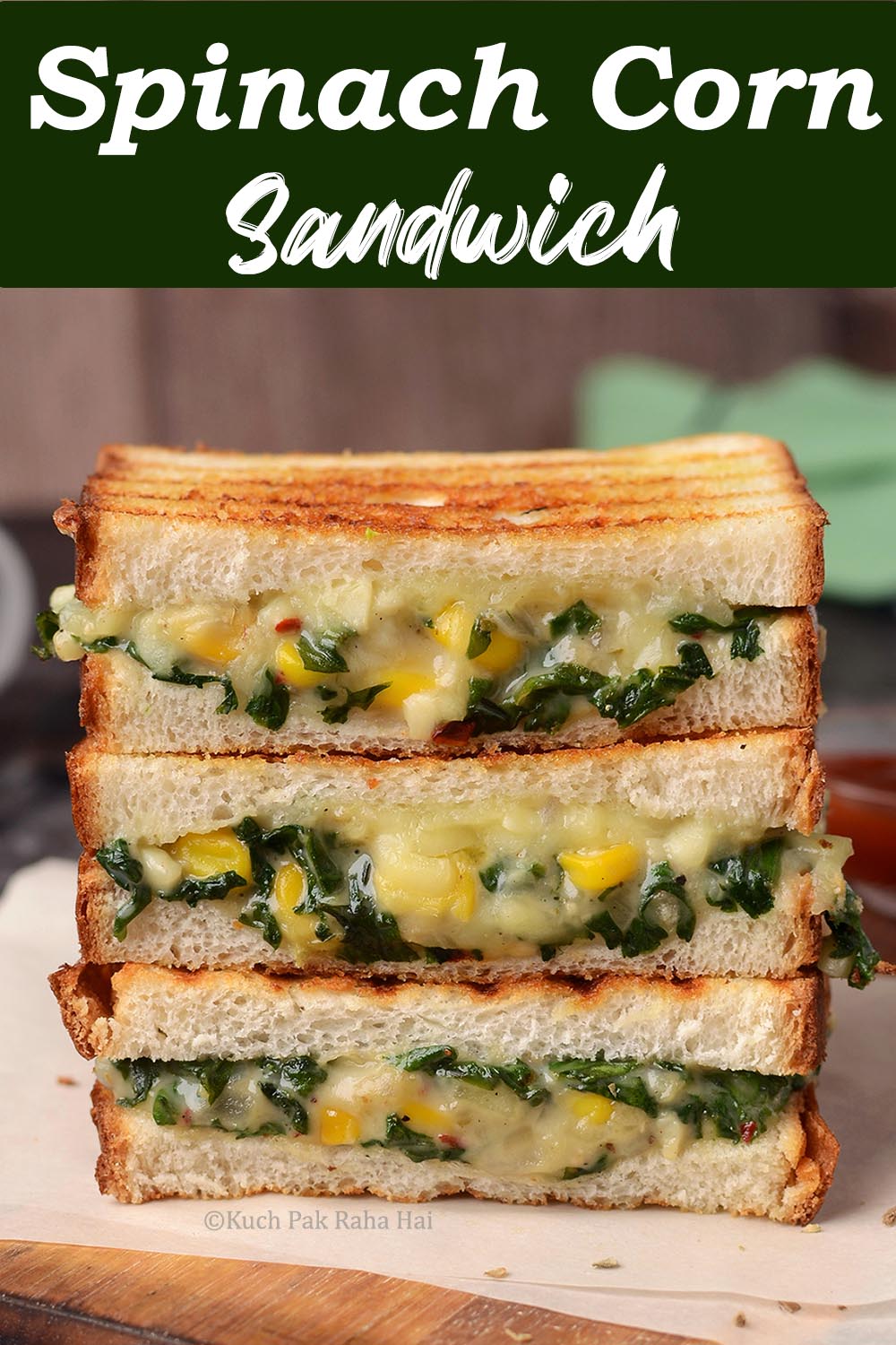 Healthy spinach corn sandwich.