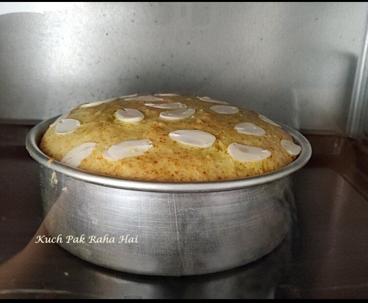 Baking Mango cake.