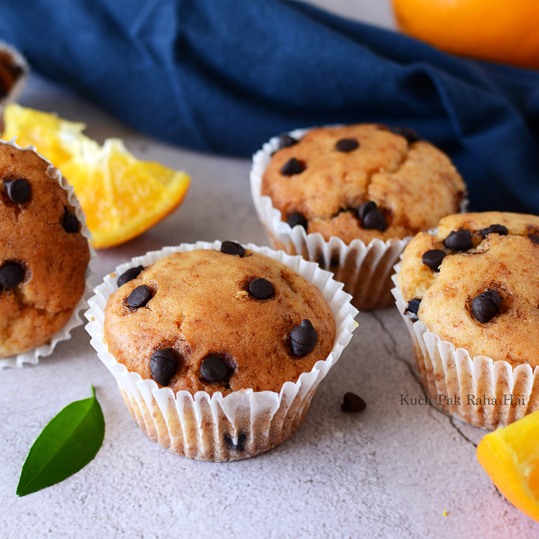 Eggless Orange Chocolate Chip Muffins