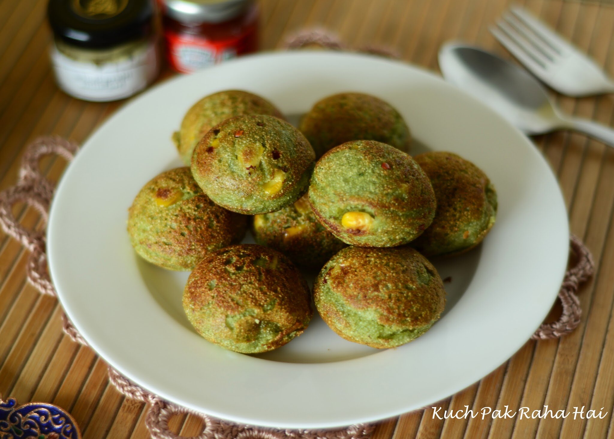 Spinach Corn Appe with Paneer stuffing