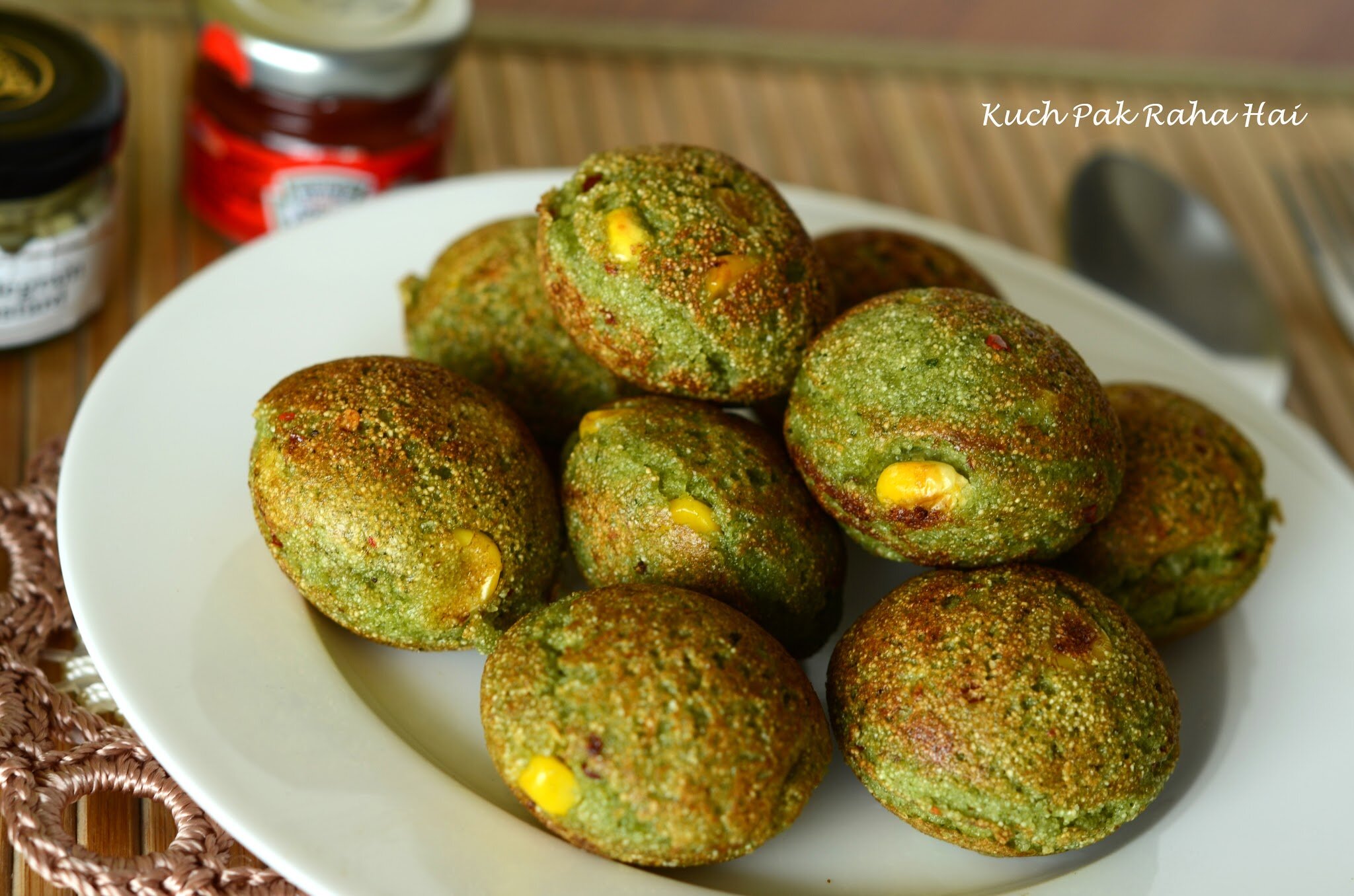 Spinach Corn Appe with Paneer stuffing