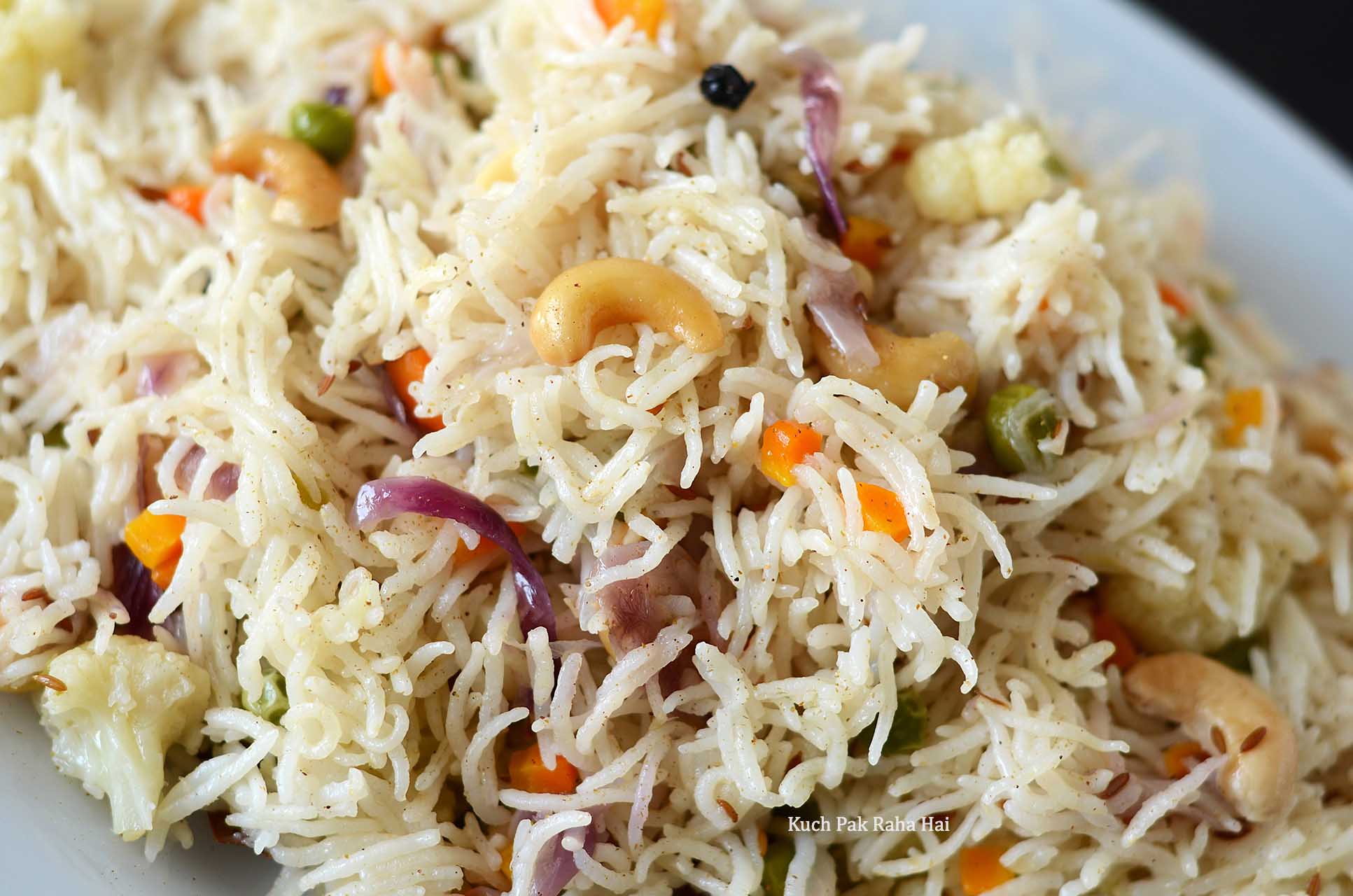 Veg Pulao or rice pilaf recipe.