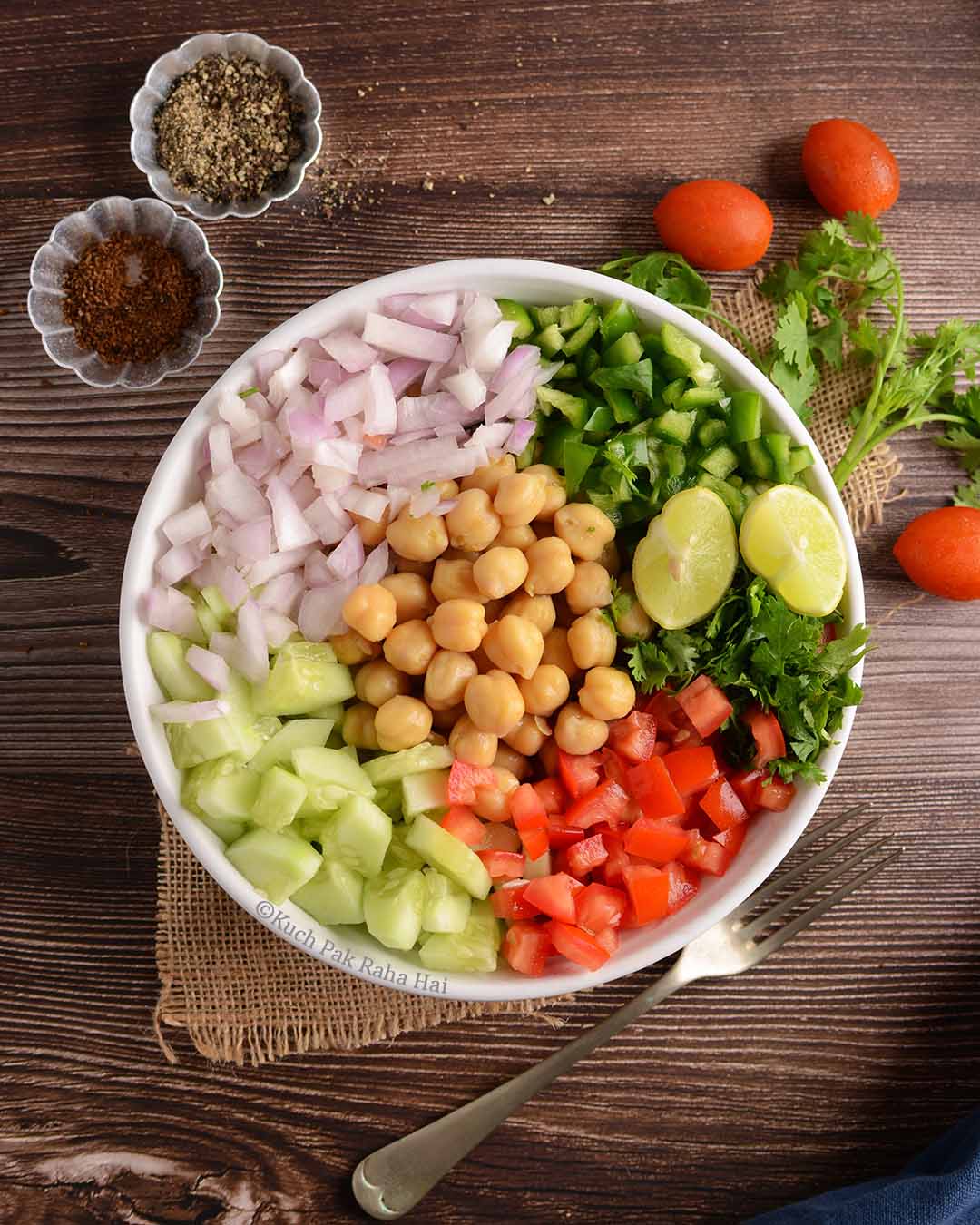 Chickpea salad ingredients.