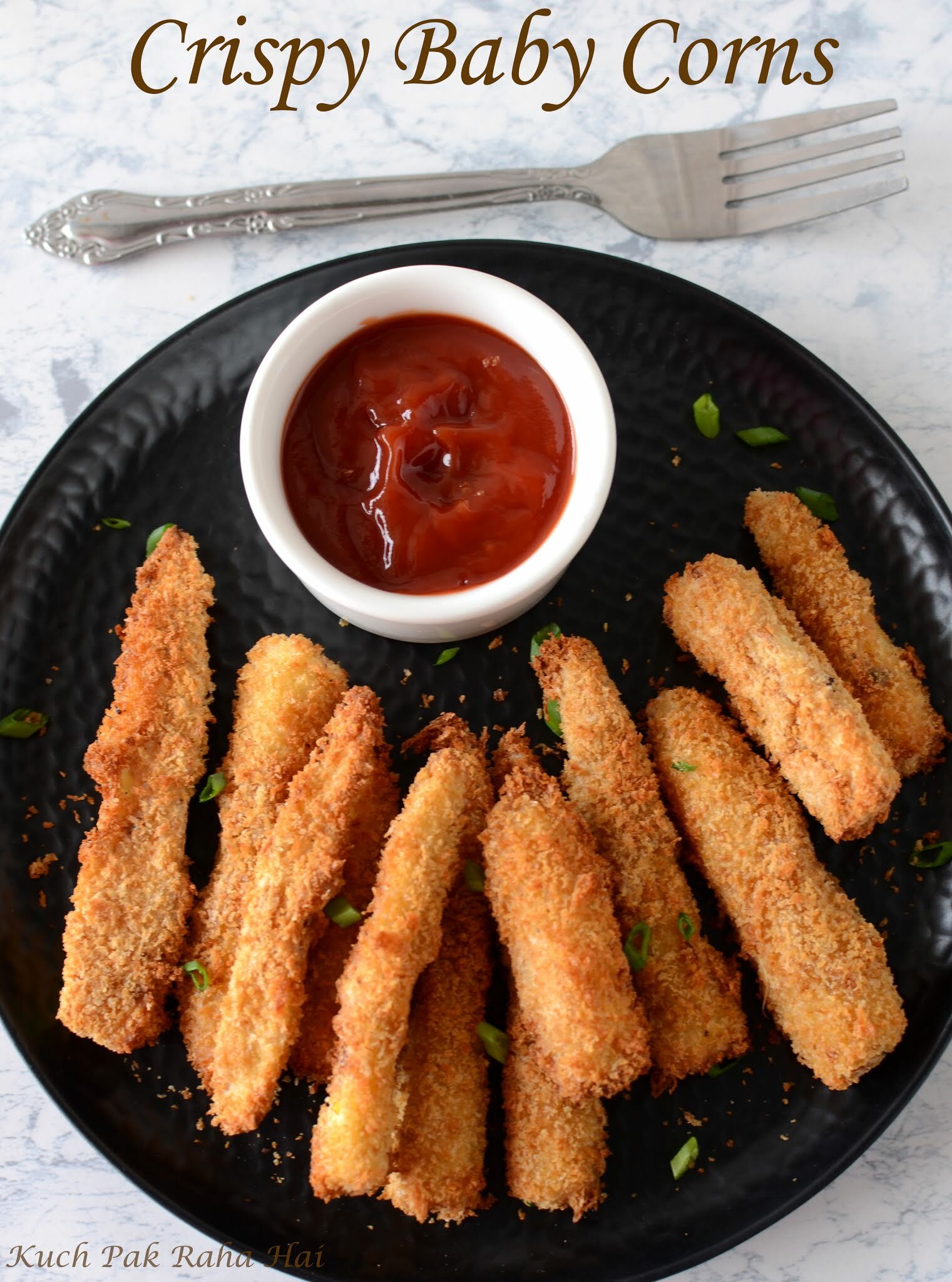 Air fryer crispy baby corns as vegetarian snack or starter recipe 