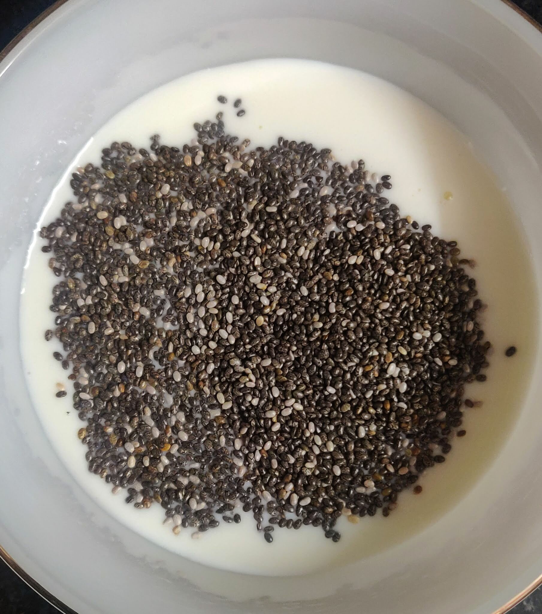 Preparing chia seed pudding.