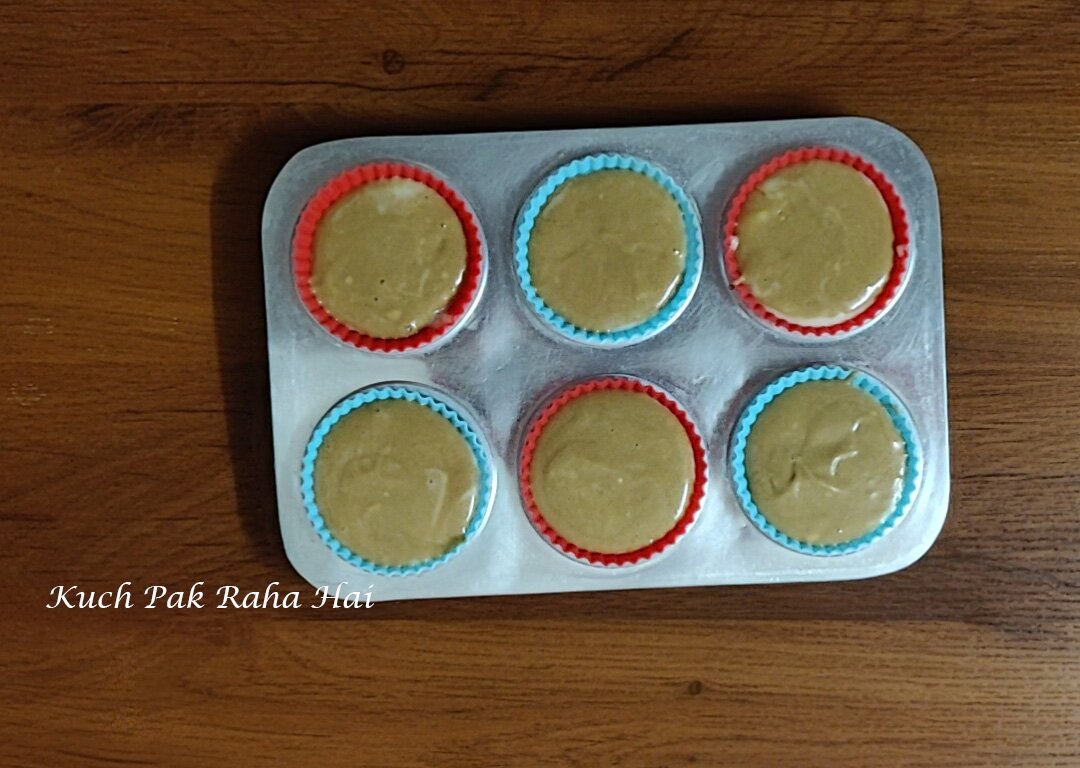 Adding coffee mixture over batter.