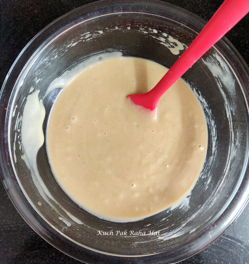 Preparing cake batter.