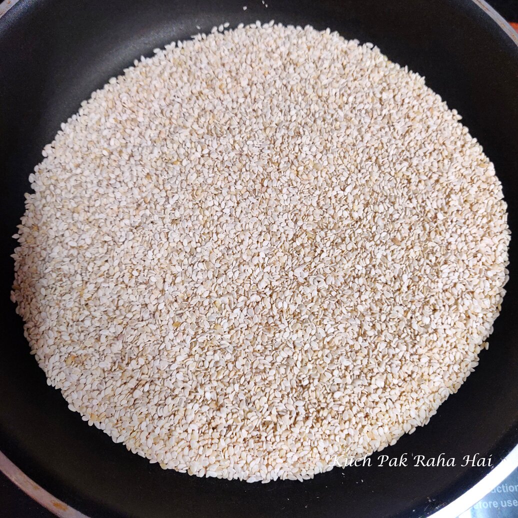 Toasting sesame seeds.