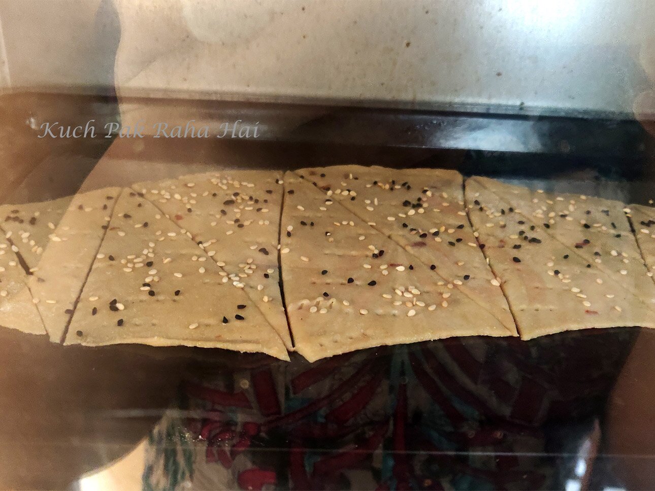 Baking lavash crackers in oven.