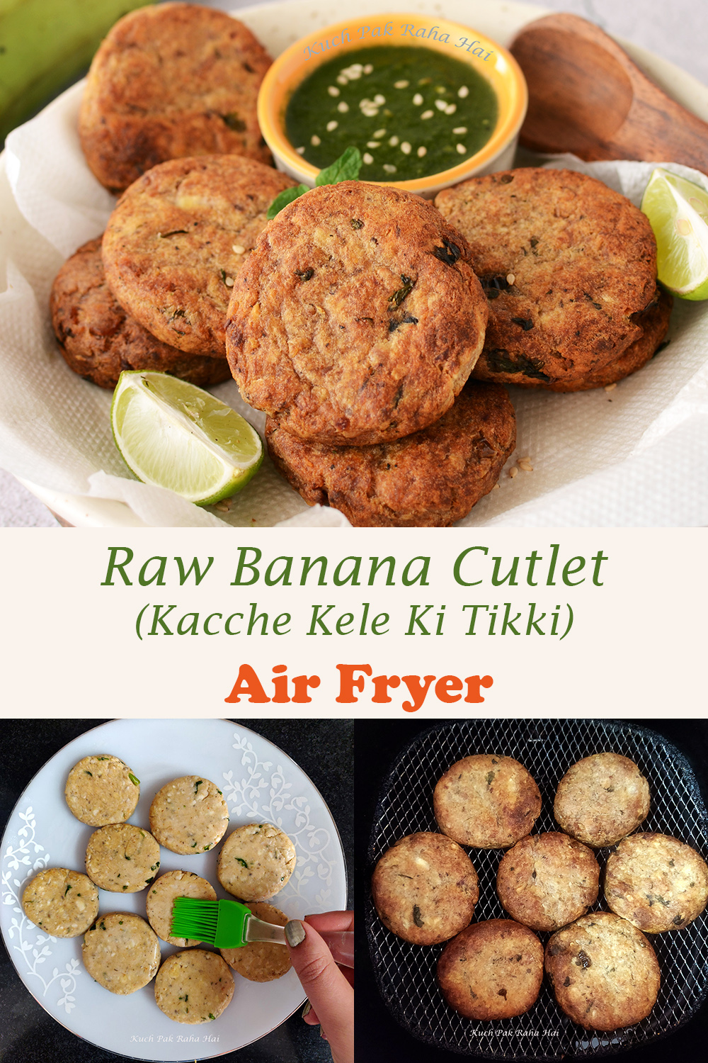 Kacche Kele Ki Tikki or Raw Banana Cutlets Recipe Made in Air fryer Vegan Gluten Free