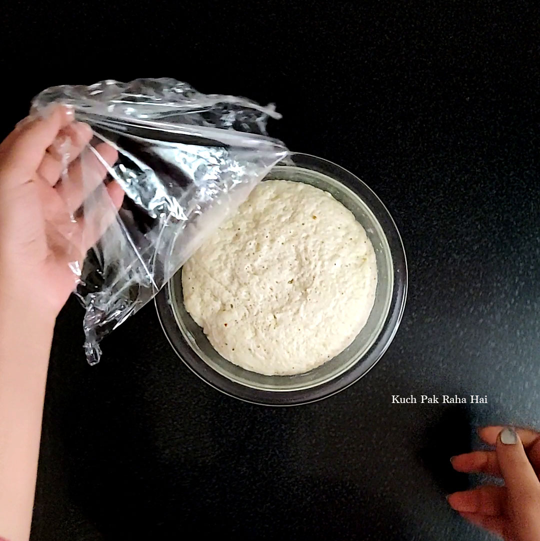Garlic bread dough doubled in volume.
