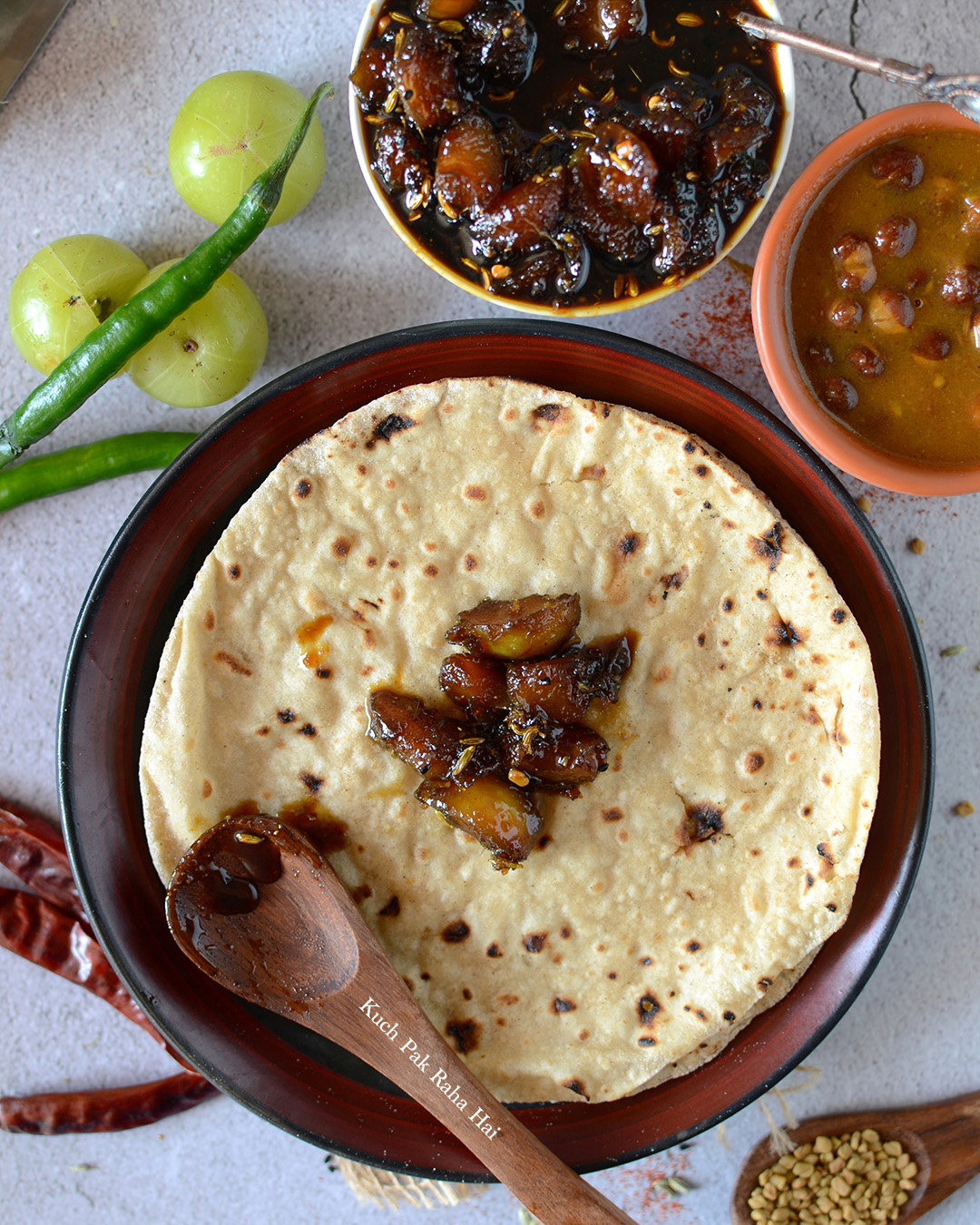 Amla Launji India gooseberry chutney served with roti.
