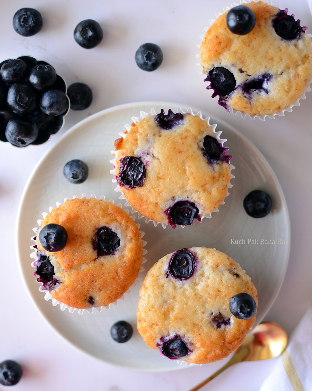 Eggless Blueberry Lemon Muffins Recipe