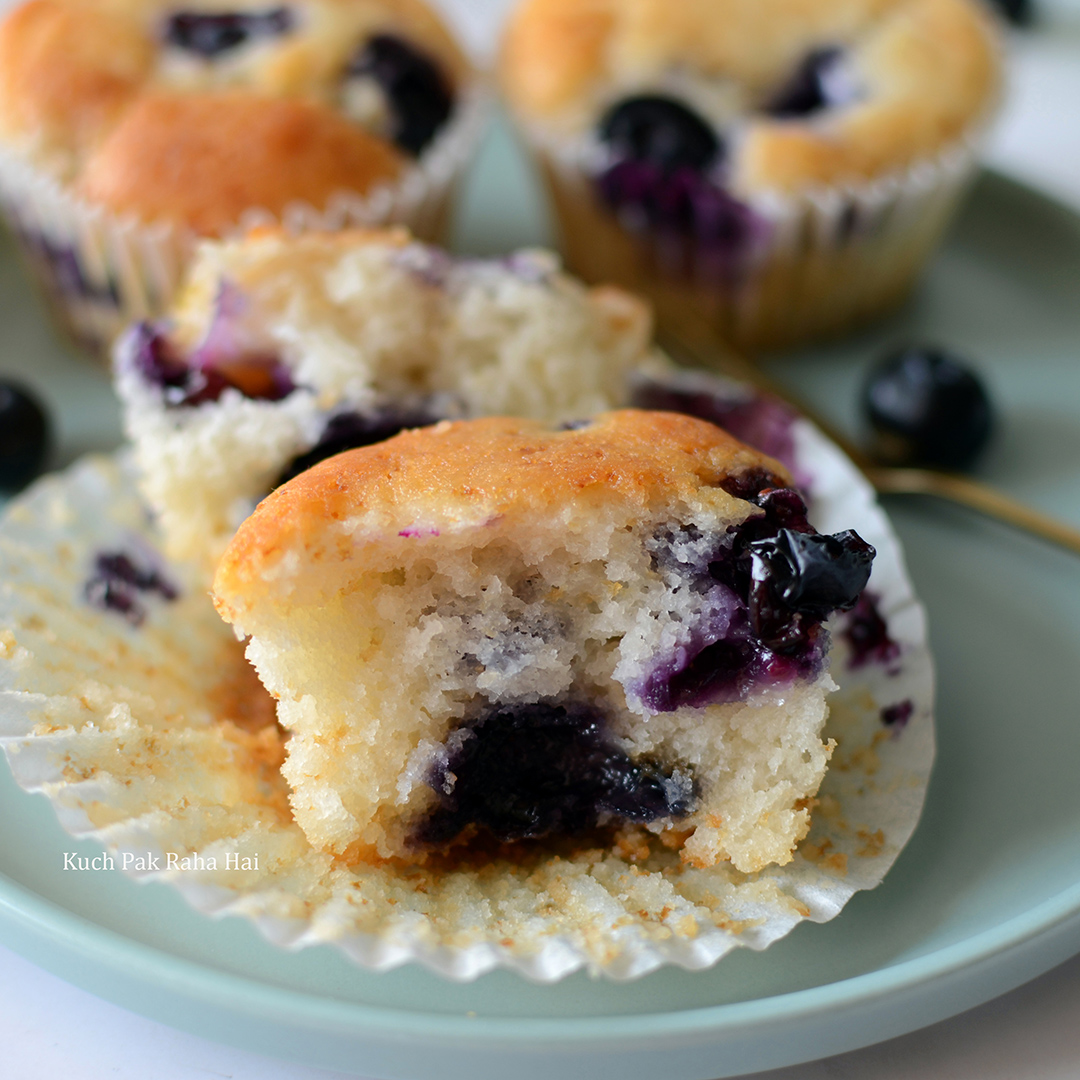 Eggless soft moist blueberry muffins