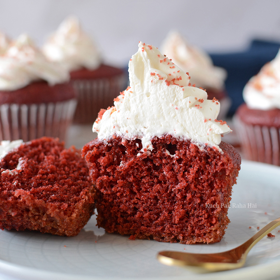 Easy Eggless Red Velvet Cupcakes Recipe with Cream Cheese Frosting