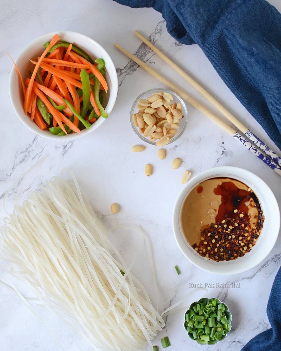 Ingredients to make peanut sauce noodles.