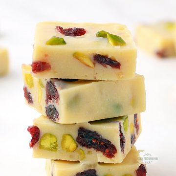 Easy white chocolate fudge with condensed milk.