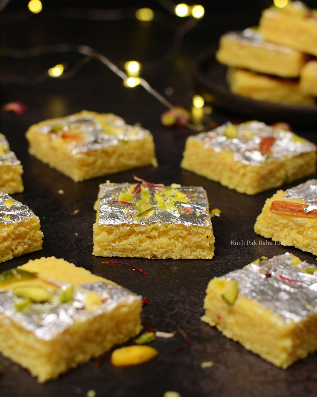 Easy Milk Powder Kesar Burfi Recipe.