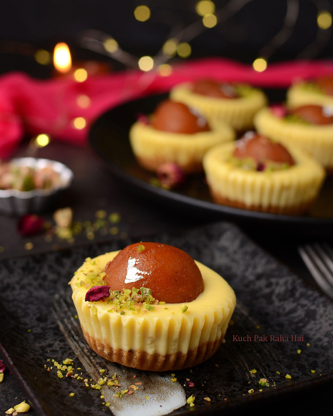 Mini Gulab Jamun Cheesecake eggless recipe