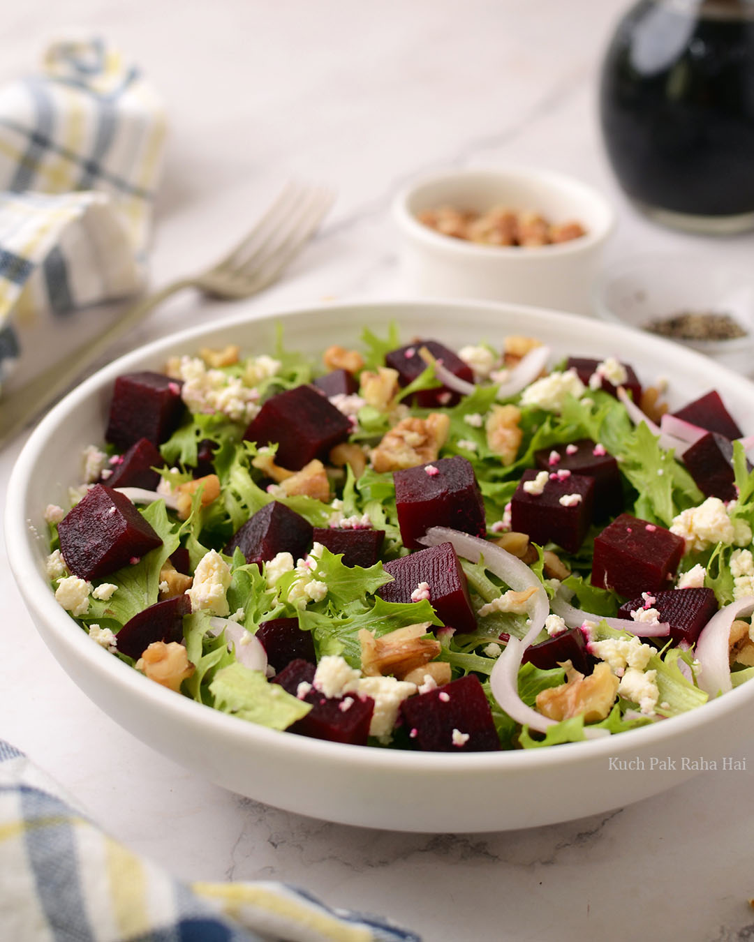 Beetroot feta and walnut salad.