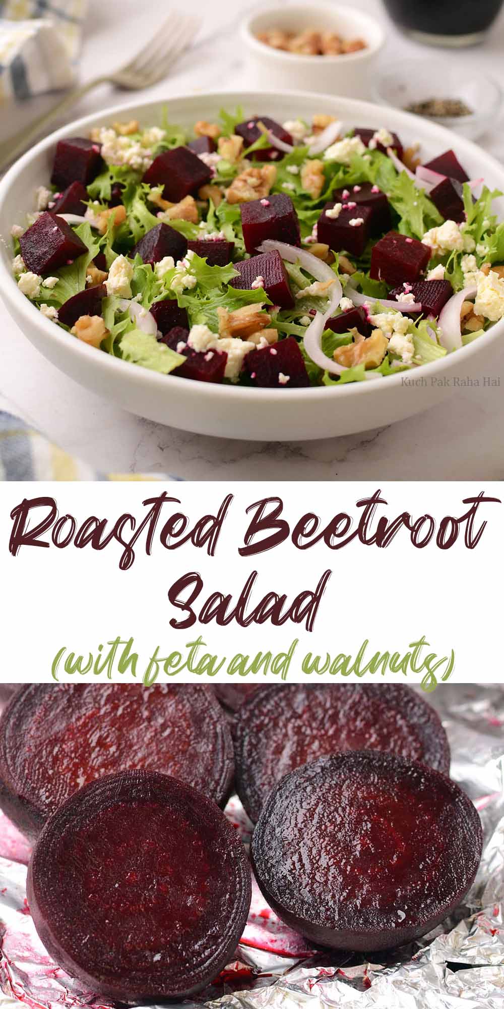 Roasted Beetroot Salad with walnuts feta cheese lettuce